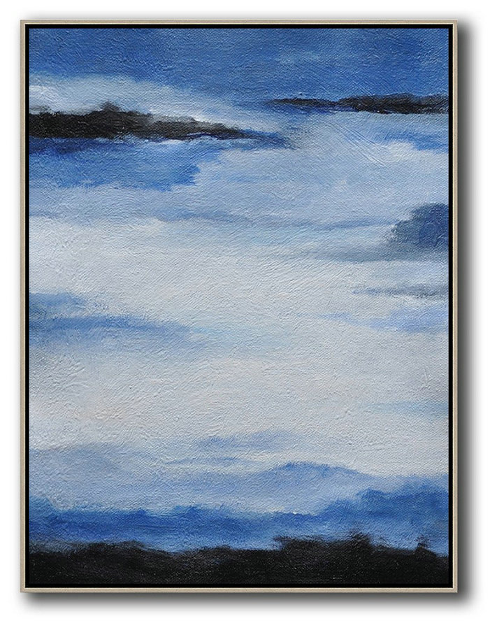 Large Abstract Painting,Oversized Abstract Landscape Painting,Modern Canvas Art,Blue,White,Black.etc